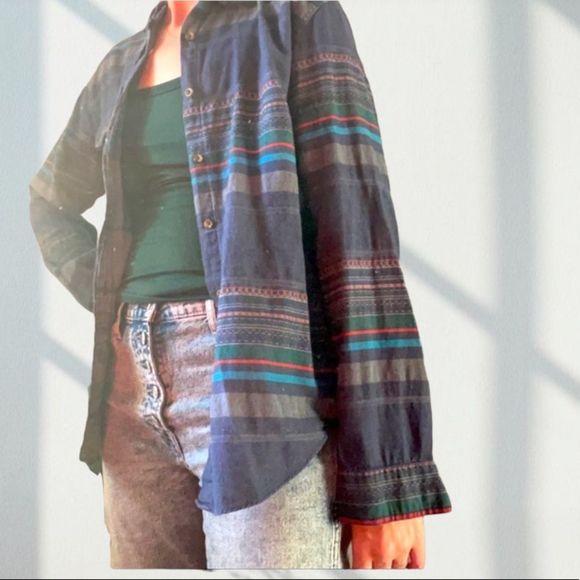 J Crew Brushed Twill Flannel Shacket Shirt 100% Cotton Southwest Striped - Picture 1 of 9